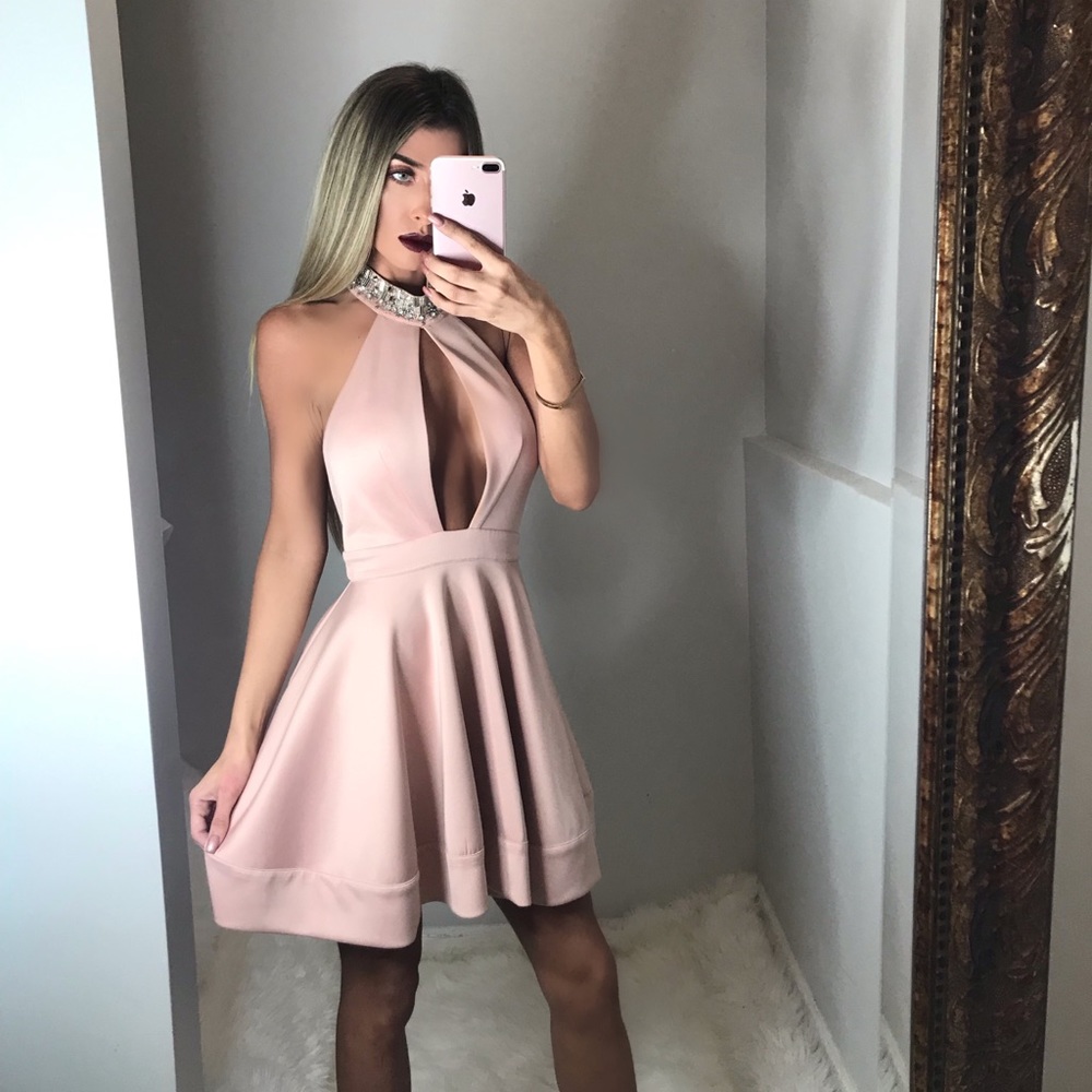 Blush pink dress brand new crystal collar